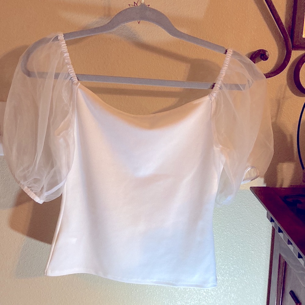 Express white top with sheer sleeves, Size XS - Picture 2 of 8